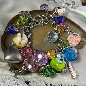 Vibrant Multi-Color Charm Bracelet with Silver Details Fits 7" & 8"